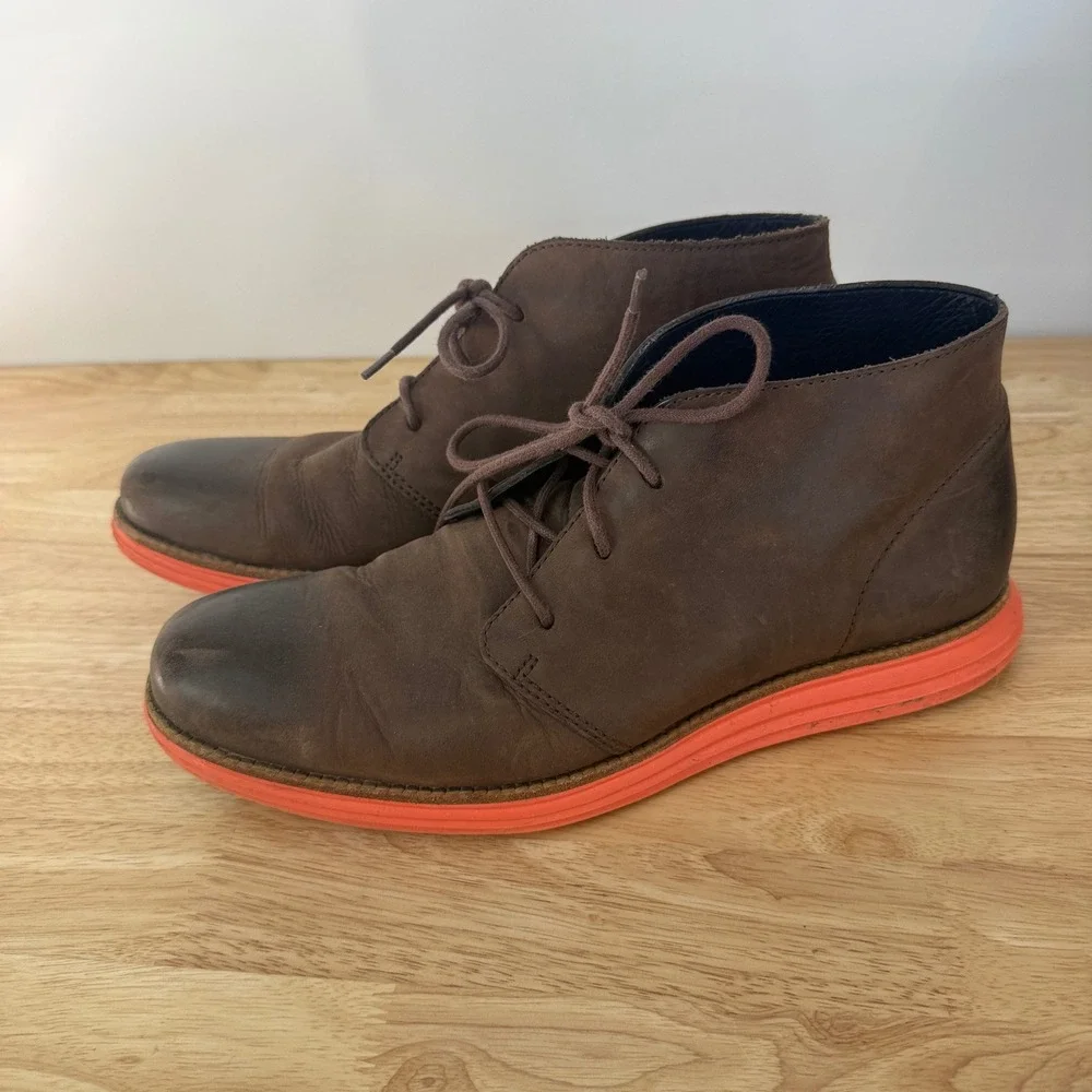 Cole Haan LunarGrand Chukka Boots Men 10.5 Brown Orange Leather C11719 Comfort